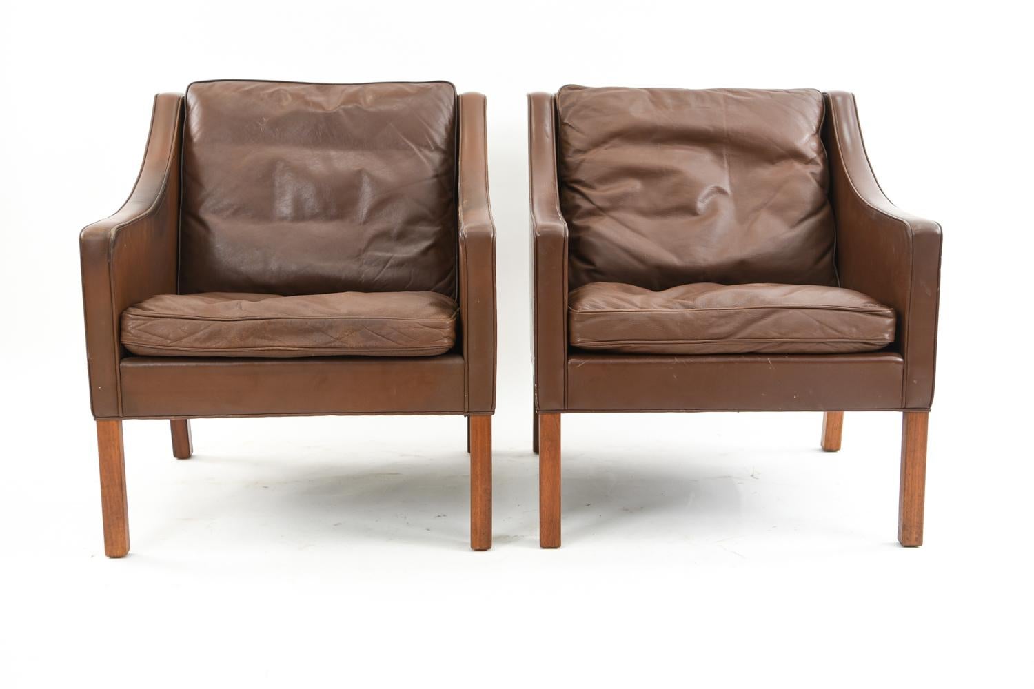 Leather Pair of Danish Børge Mogensen Model 2207 Chairs