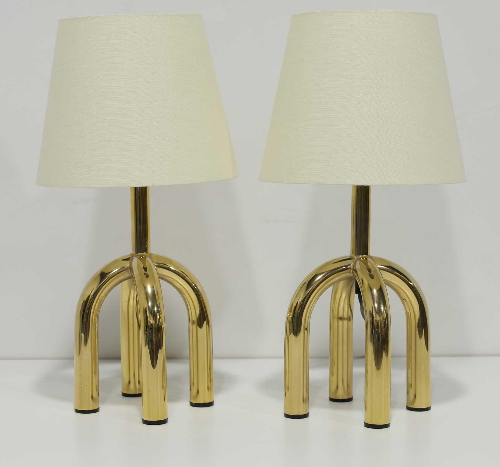 Mid-Century Modern Pair of Danish Brass Finish Lamps, 1980s For Sale