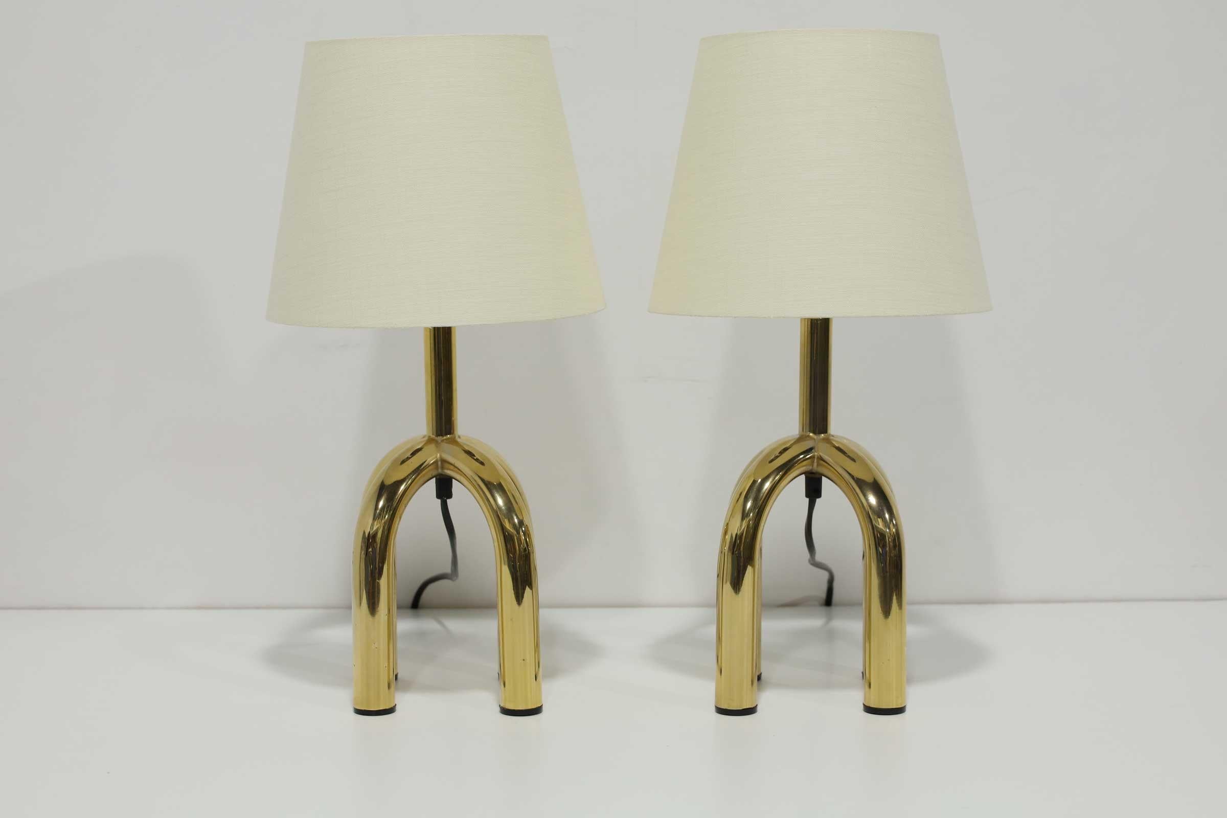 Pair of Danish Brass Finish Lamps, 1980s In Good Condition For Sale In Dallas, TX