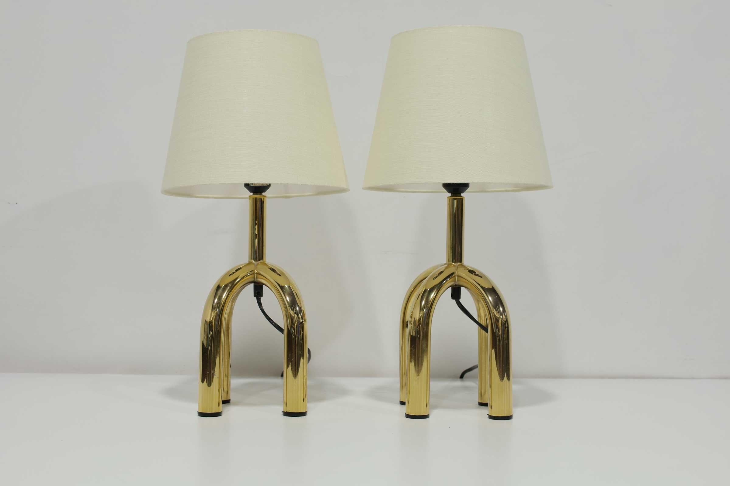 Pair of Danish Brass Finish Lamps, 1980s For Sale 1