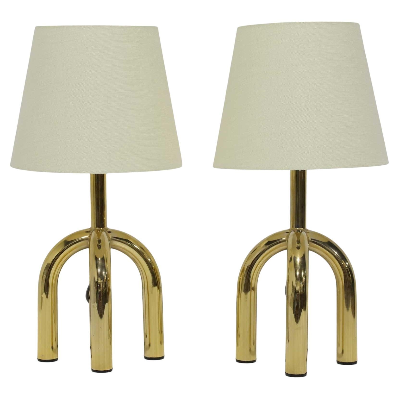 Pair of Danish Brass Finish Lamps, 1980s For Sale
