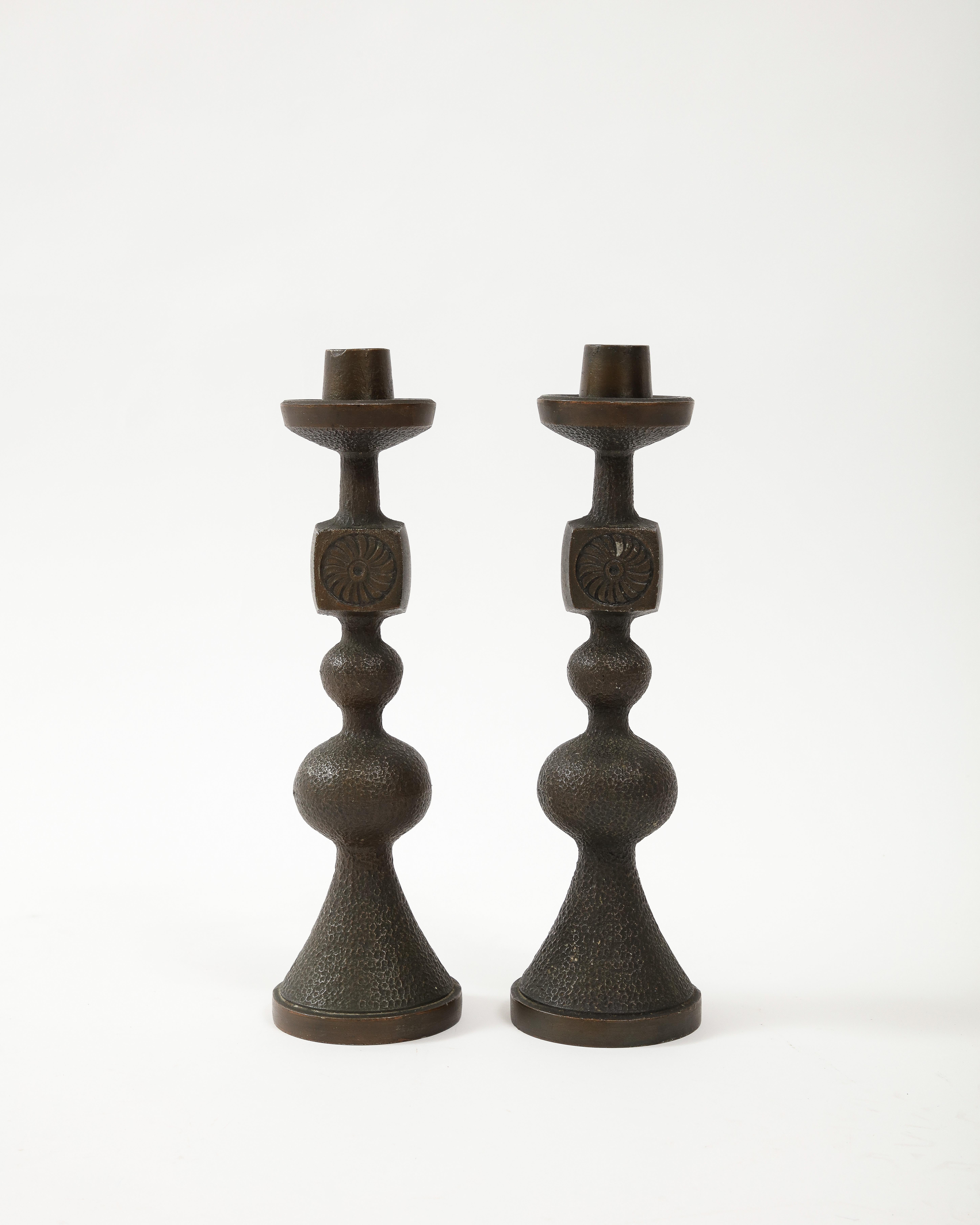 Scandinavian Modern Pair of Danish Bronze Candlesticks, 1960
