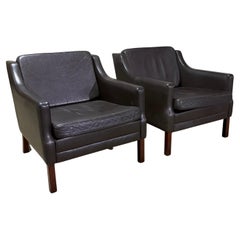 Pair of Danish Brown Leather Club Chairs