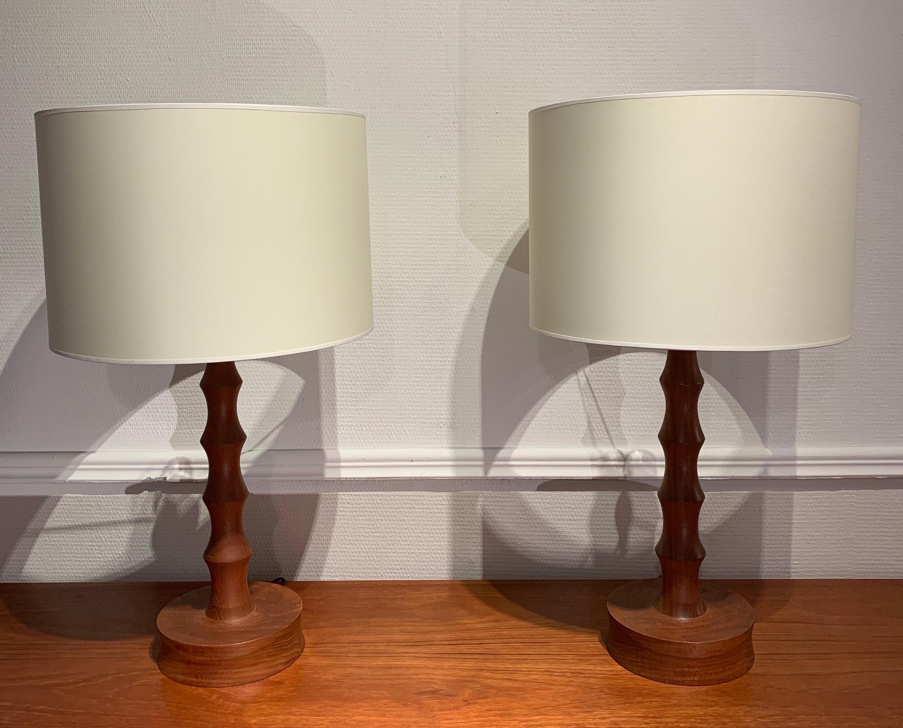 Late 20th Century Pair of Danish Brutalist Wood Table Lamps, 1970s