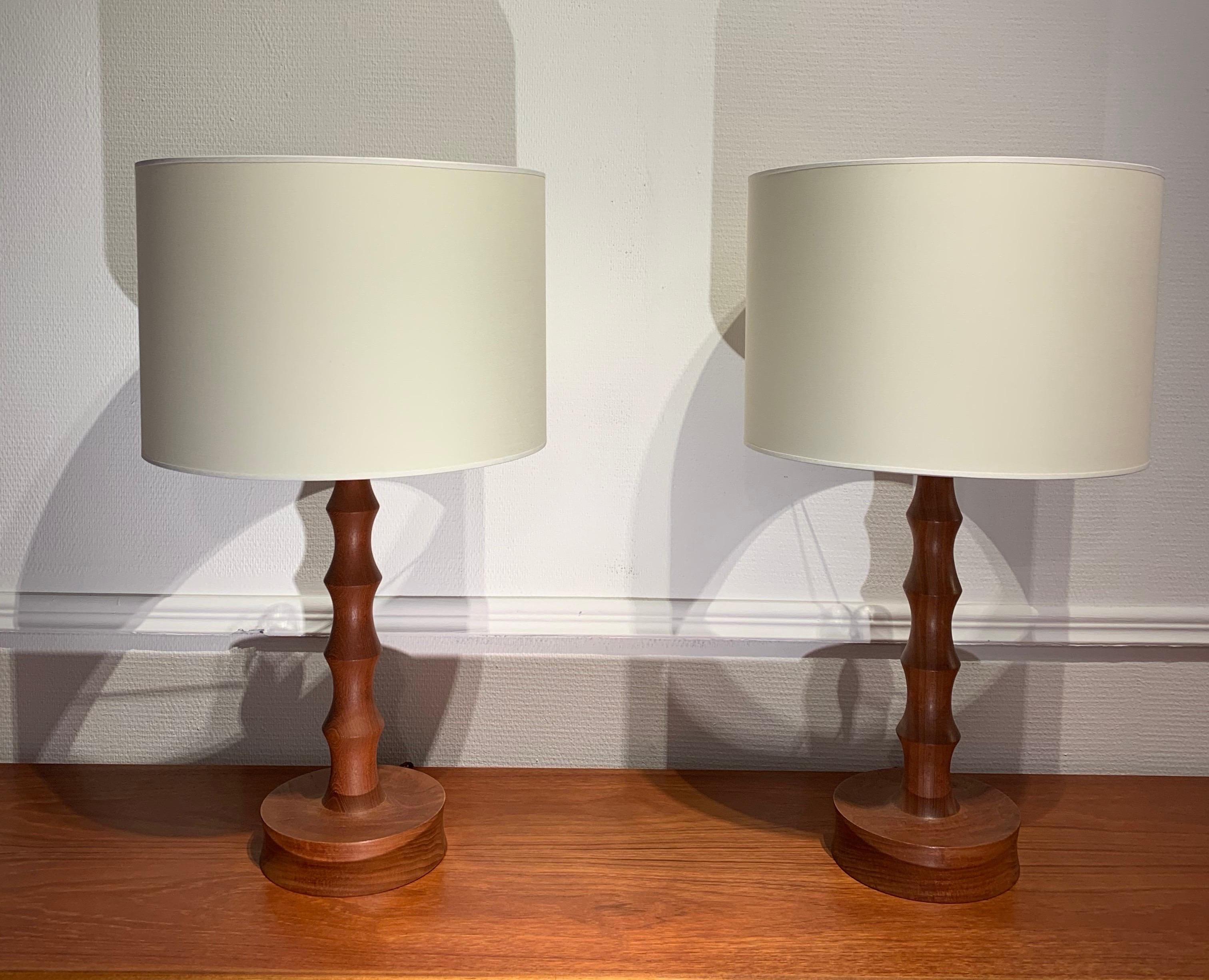 Pair of Danish Brutalist Wood Table Lamps, 1970s 1
