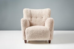 Pair of Danish Cabinetmaker 1940s Sheepskin Armchairs