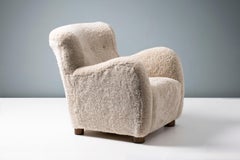 Pair of Danish Cabinetmaker 1950s Sheepskin Armchairs