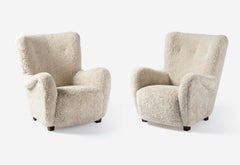 Pair of Danish Cabinetmaker 1950s Sheepskin Armchairs