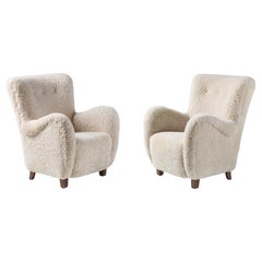 Pair of Danish Cabinetmaker 1950s Sheepskin Armchairs