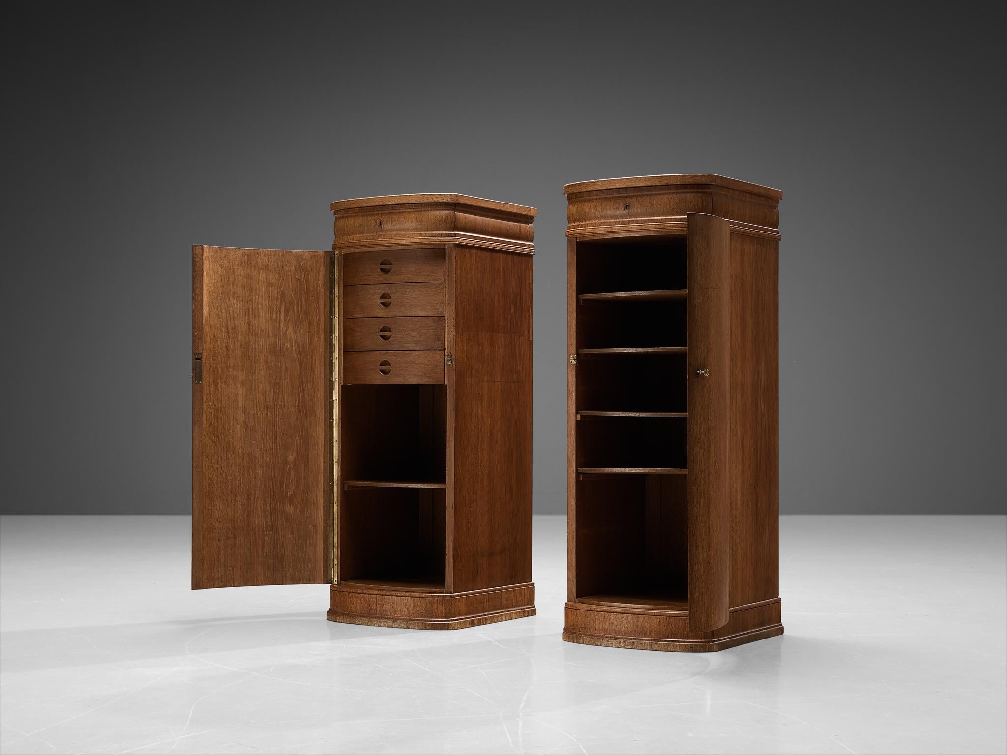 Brass Danish Cabinetmaker Pair of Chiffonier Cabinets in Solid Oak For Sale