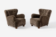 Pair of Danish Cabinetmaker Sheepskin Lounge Chairs c1940s