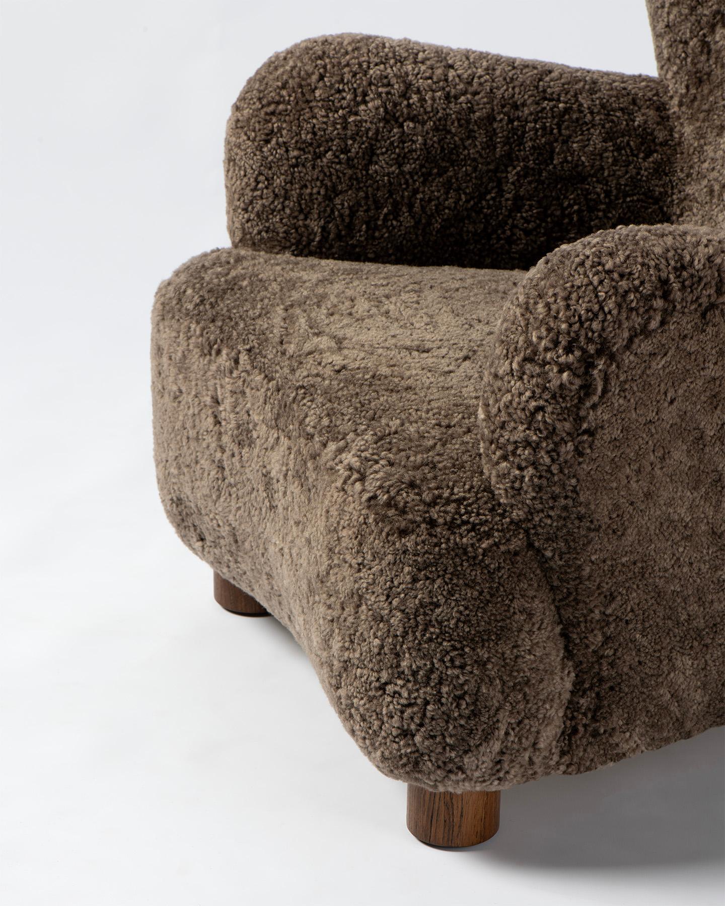 Scandinavian Modern Pair of Danish Cabinetmaker Sheepskin Lounge Chairs c1940s For Sale