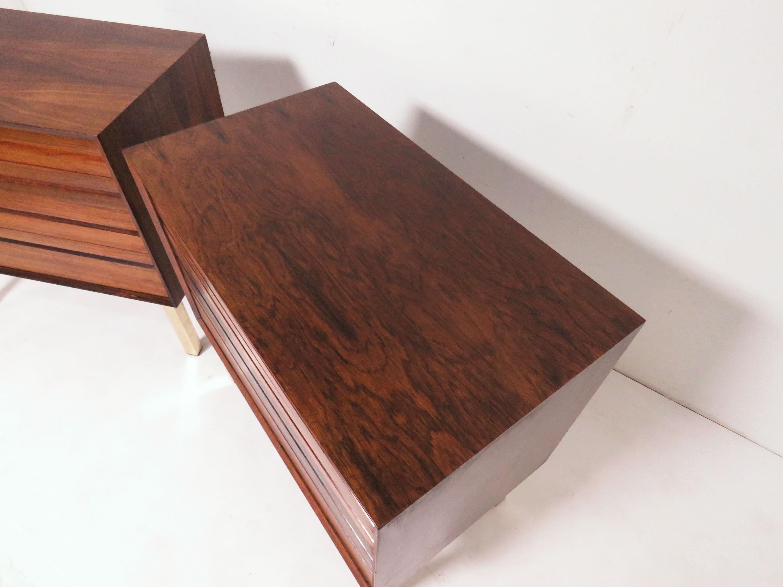 Brass Pair of Danish Cado Rosewood Four-Drawer Cabinet Dressers, circa 1960s