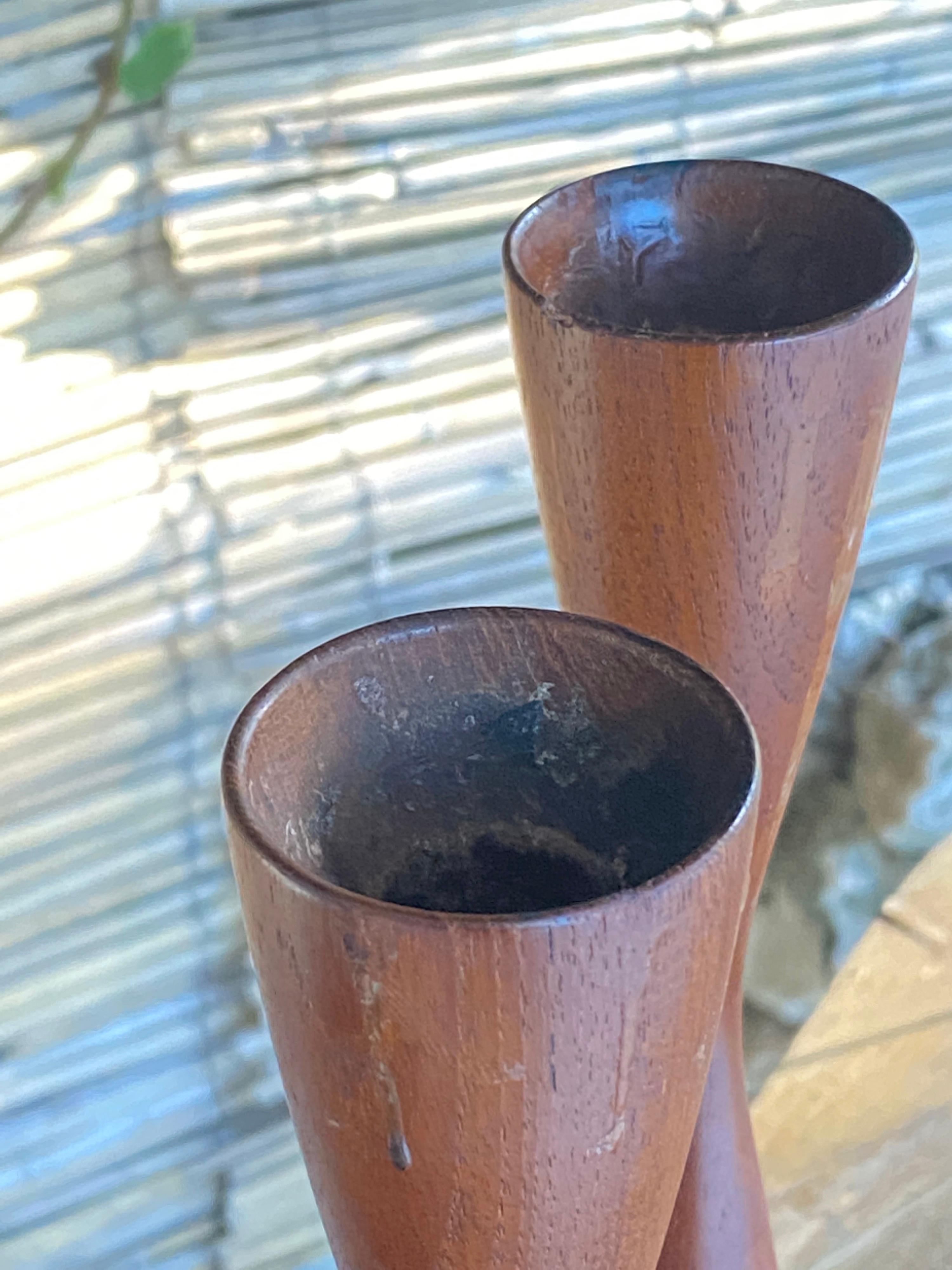 Mid-Century Modern Pair of Danish Candle Holder, in Teak, Signed Dismed, Denmark, circa 1950, Brown For Sale