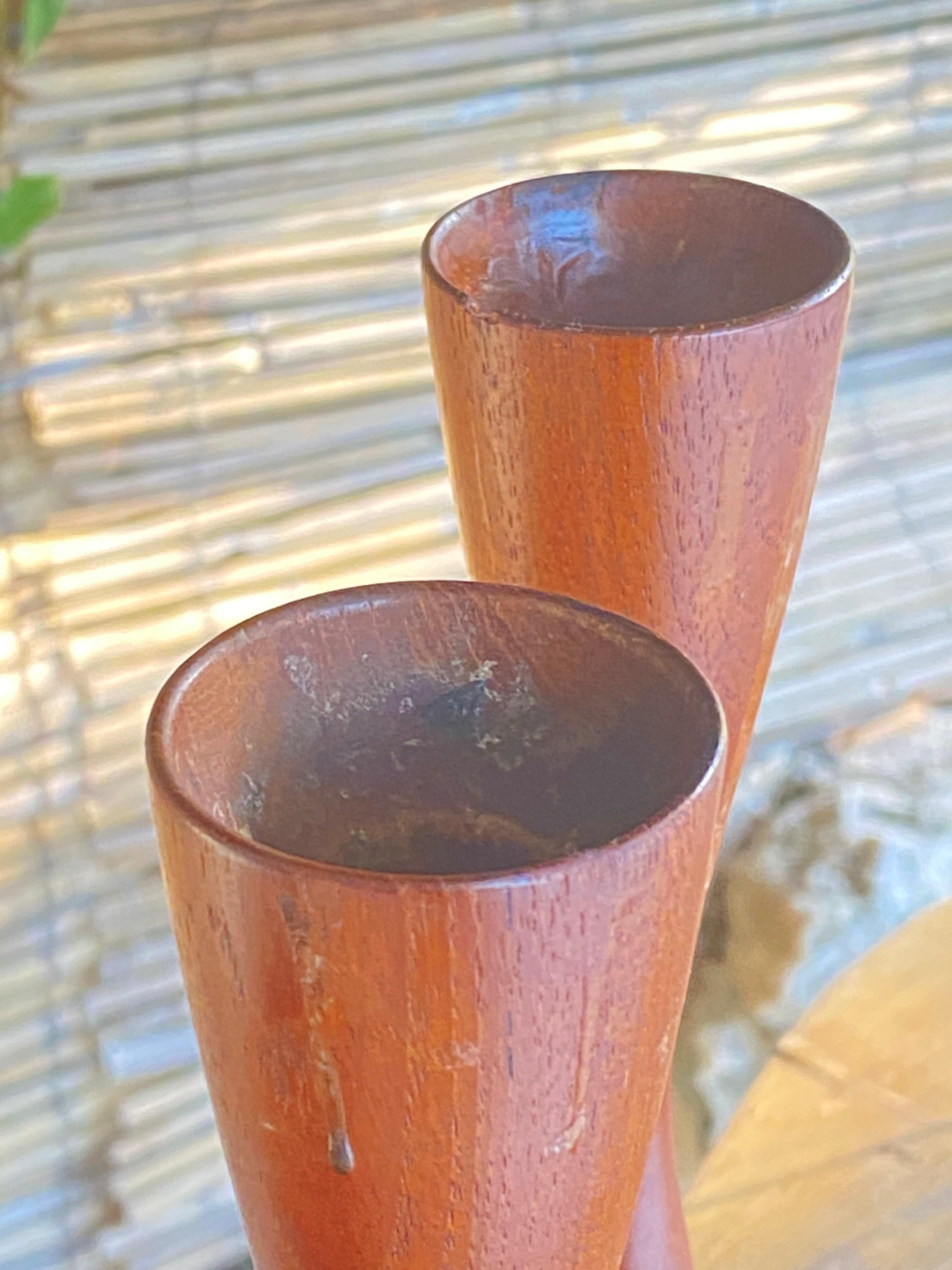 Pair of Danish Candle Holder, in Teak, Signed Dismed, Denmark, circa 1950, Brown In Good Condition For Sale In Auribeau sur Siagne, FR