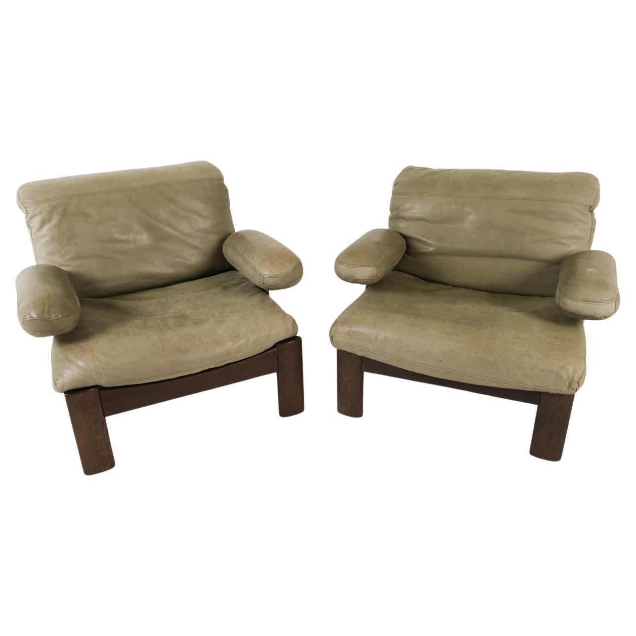 Pair of Danish Carl Straub Style Green Leather Lounge Chairs, C. 1970s