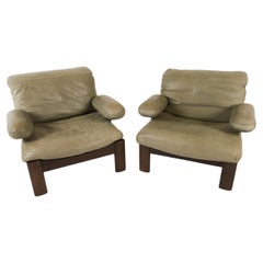 Pair of Danish Carl Straub Style Green Leather Lounge Chairs, C. 1970s
