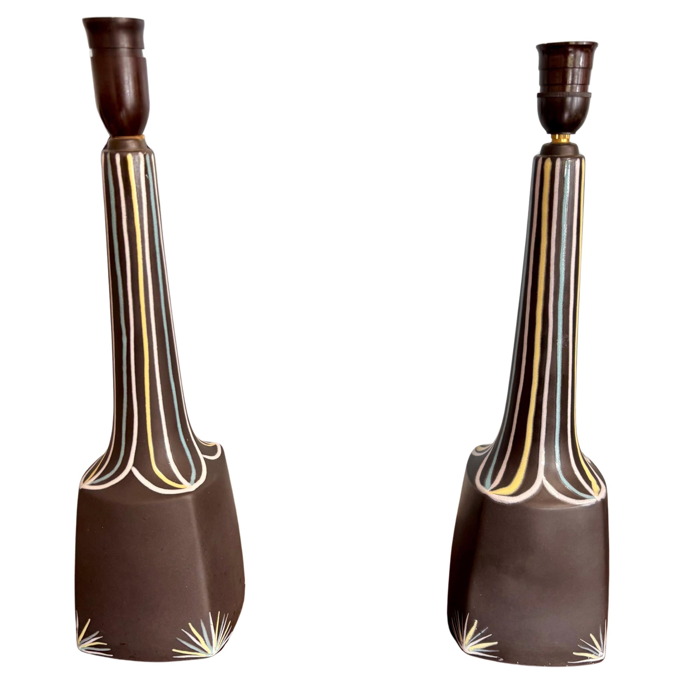 Paar dänische Keramiktischlampen von Svend Aage Holm Sørensen für Søholm, 1960er Jahre im Angebot