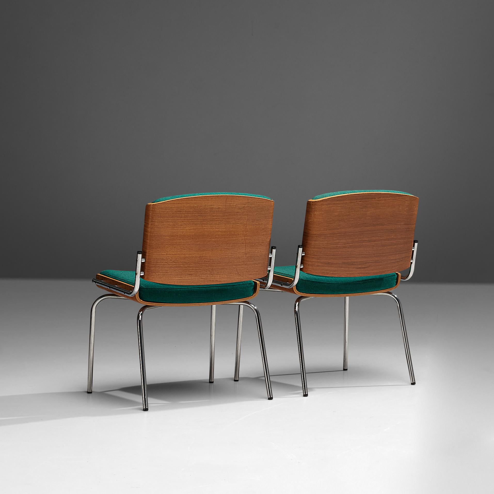 Scandinavian Modern Pair of Danish Chairs in Teak and Green Upholstery