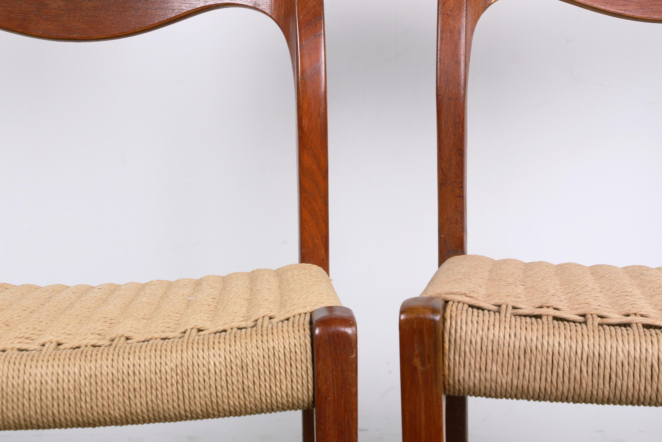Rope Pair of Danish chairs in Teak and new rope, model 71 by Niels Otto Moller 1960.