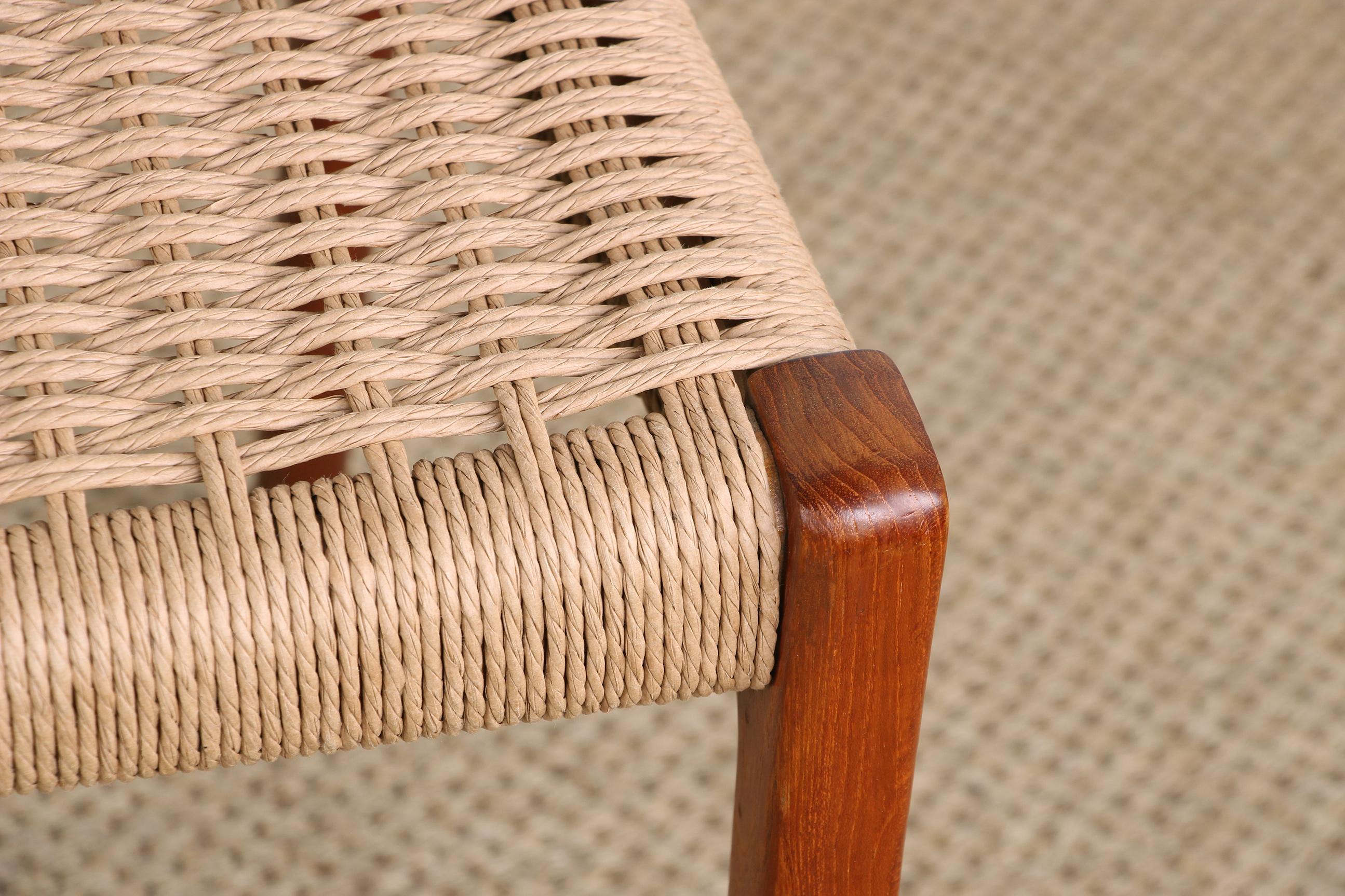 Pair of Danish chairs in Teak and new rope, model 71 by Niels Otto Moller 1960. 3