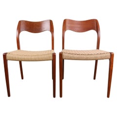 Vintage Pair of Danish chairs in Teak and new rope, model 71 by Niels Otto Moller 1960.