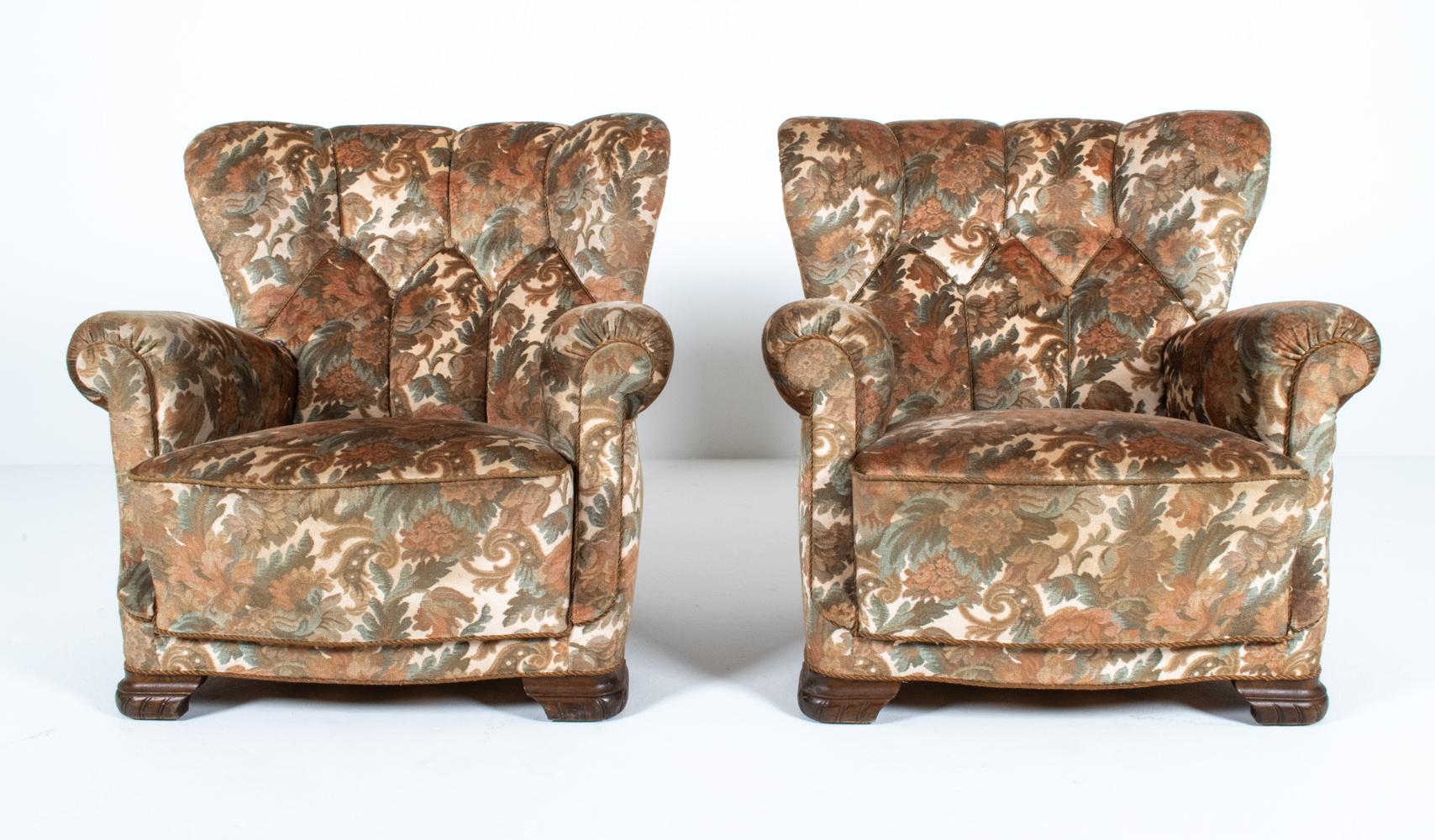 Pair of Danish Channel-Back Club Chairs, c. 1940's For Sale 6