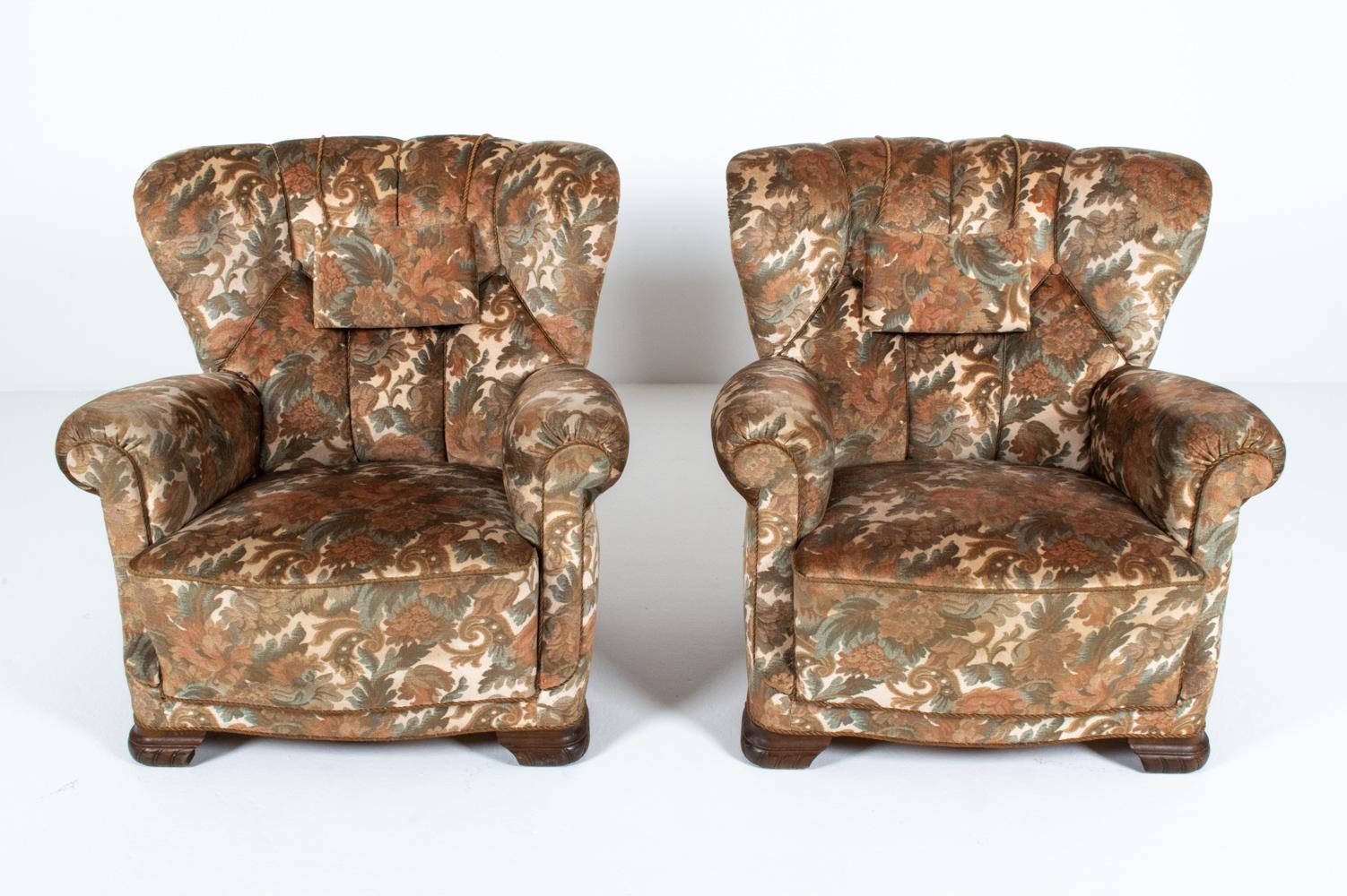 Mid-20th Century Pair of Danish Channel-Back Club Chairs, c. 1940's For Sale
