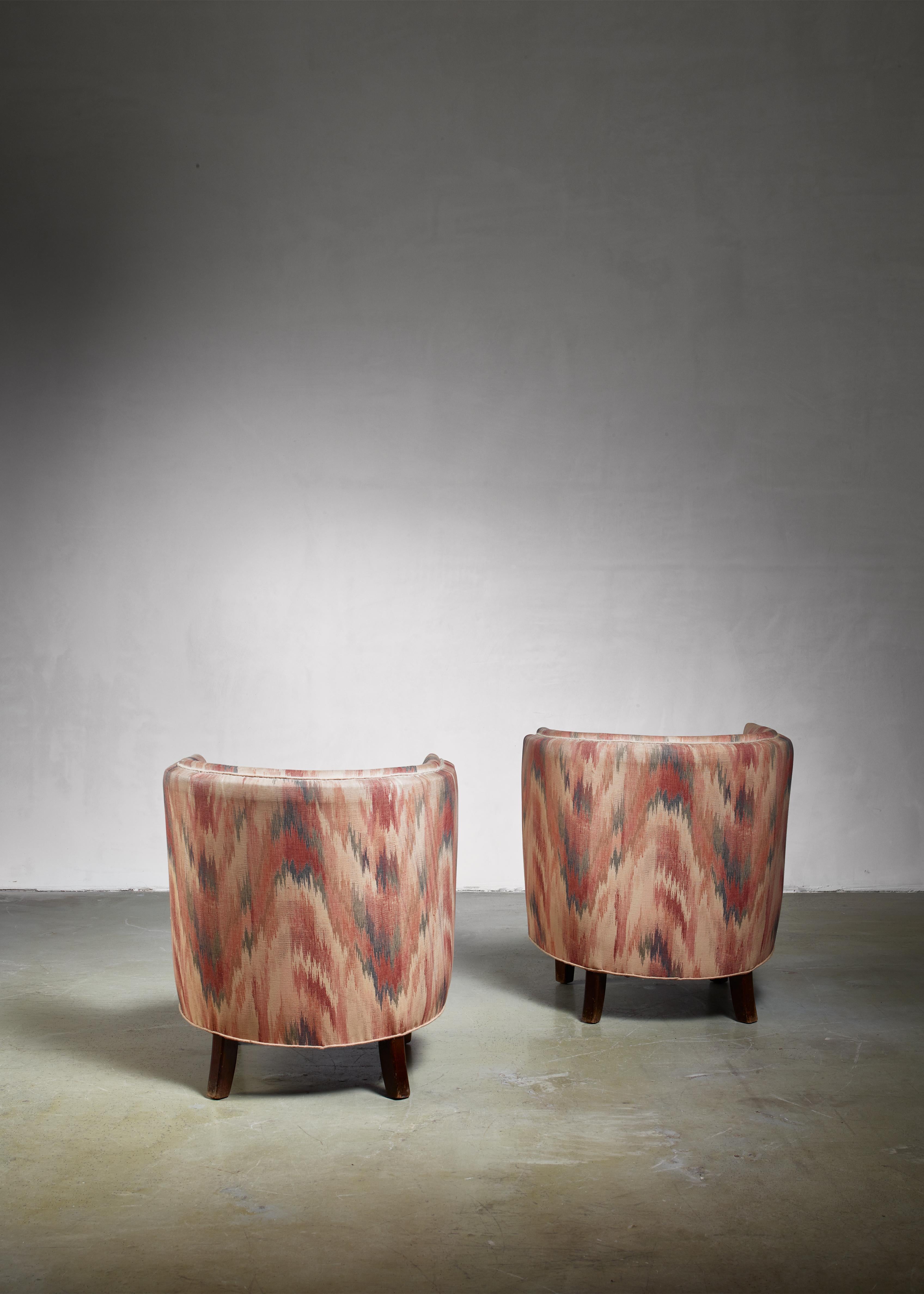 Fabric Pair of Danish Club Chairs, 1940s For Sale