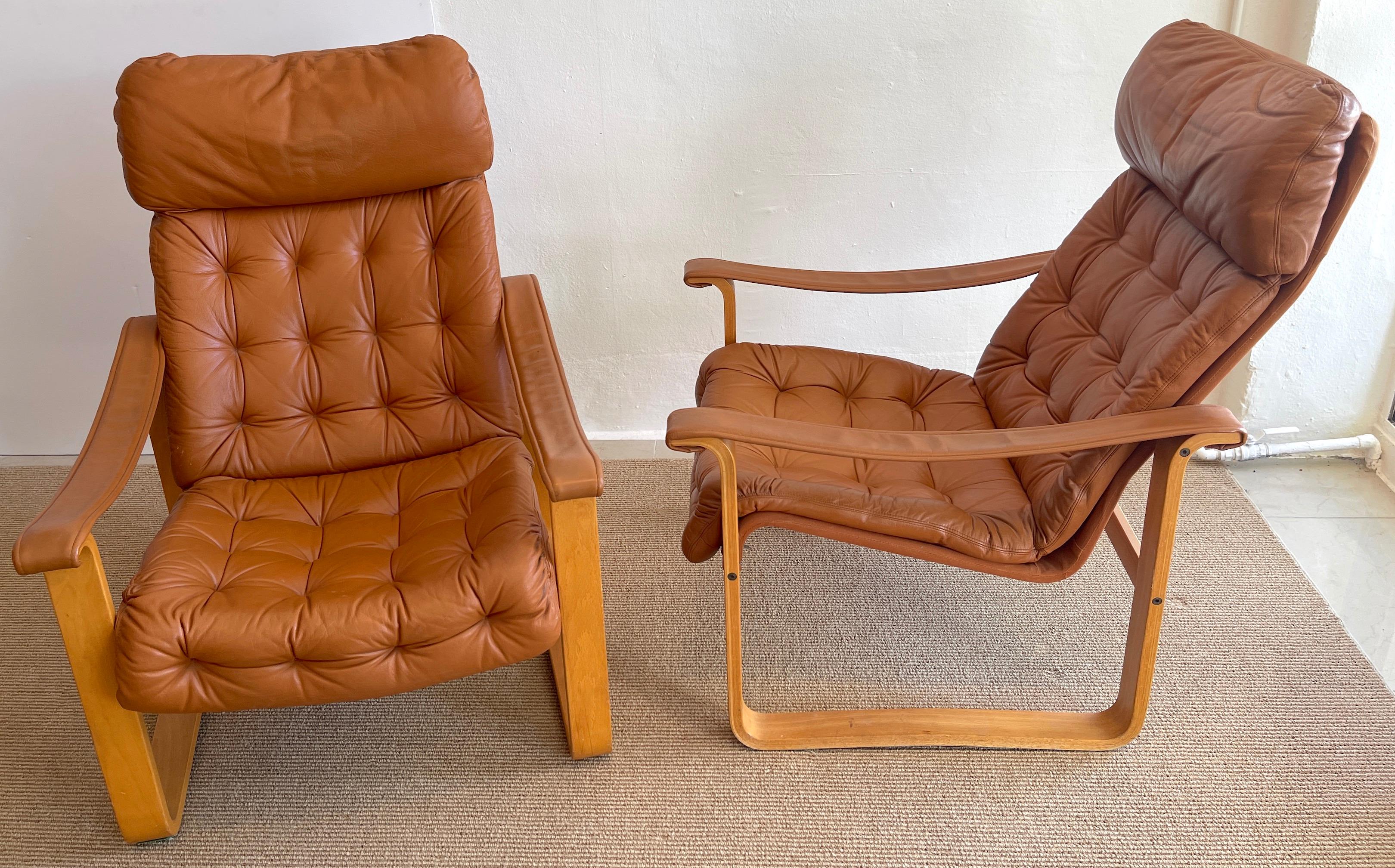Finnish Pair of Danish Cognac Leather Club Chairs, circa 1960s
