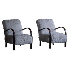 Pair of Danish Curved Art Deco Lounge Chairs, Reupholstered, Made in 1940s