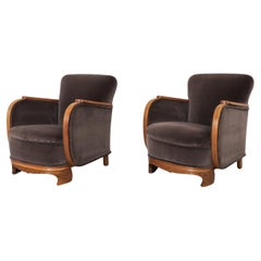 Paire de chaises longues en velours café de style déco danois