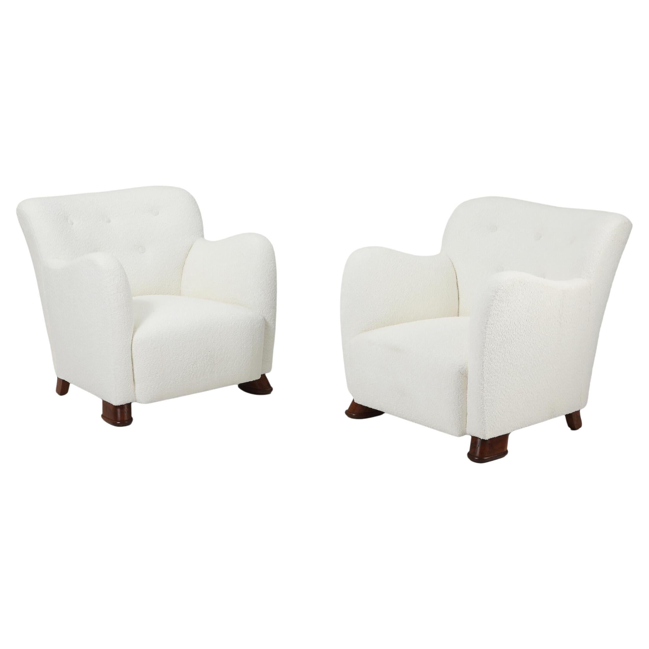 Pair of Danish Design Armchairs Upholstered Light Boucle. Sweden, 1940s For Sale