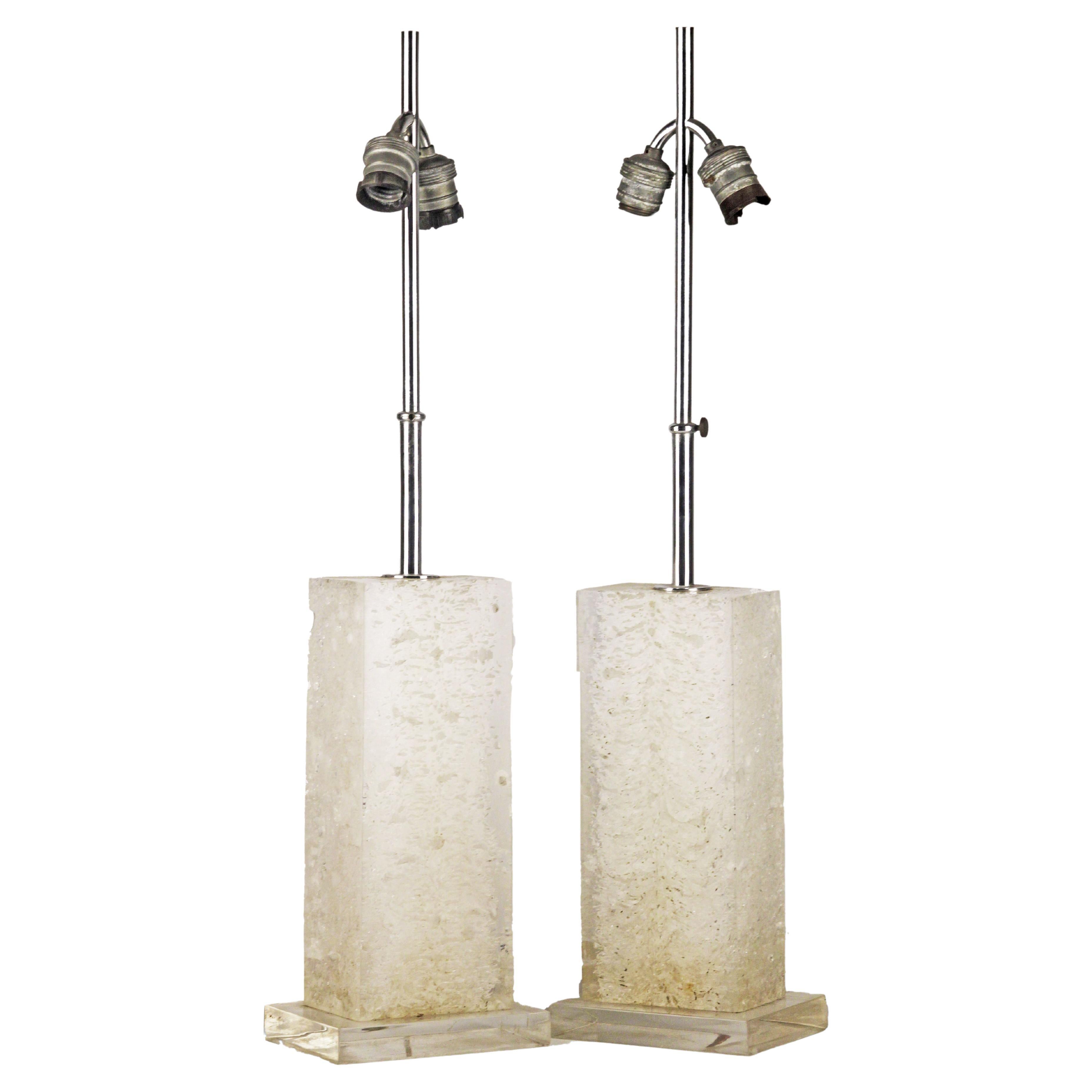 Pair of Danish Design Lamps with Translucent/Textured Acrylic Rectangular Bases For Sale