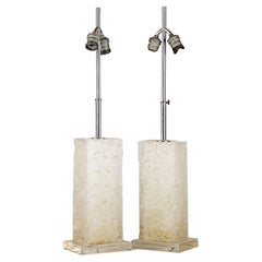 Vintage Pair of Danish Design Lamps with Translucent/Textured Acrylic Rectangular Bases