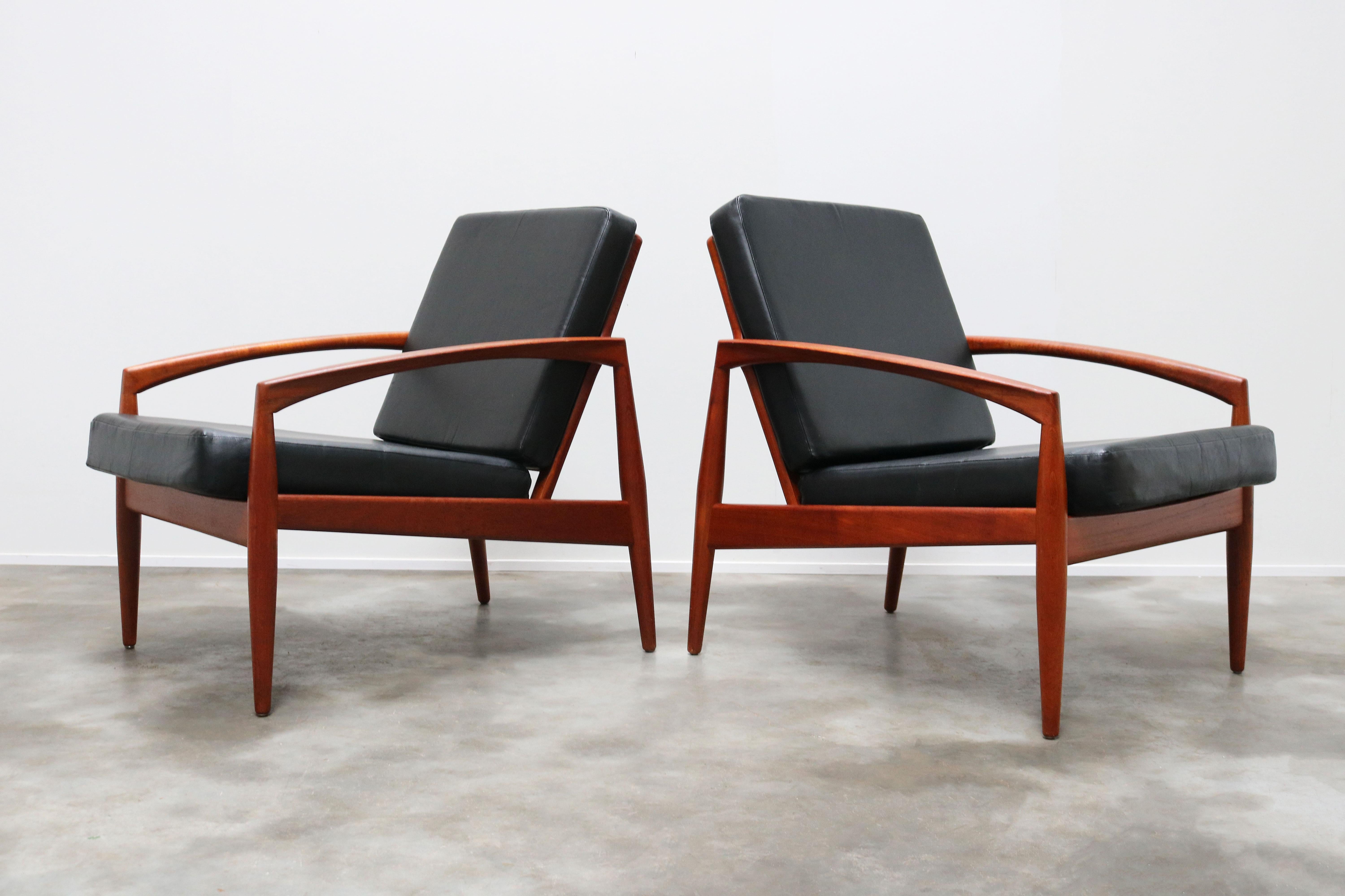 Pair of Danish Design Paper Knife Lounge Chairs by Kai Kristiansen in Teak Black For Sale 7