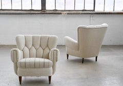 Pair of Danish EAarly 1950s High and Low Back Easy Chairs