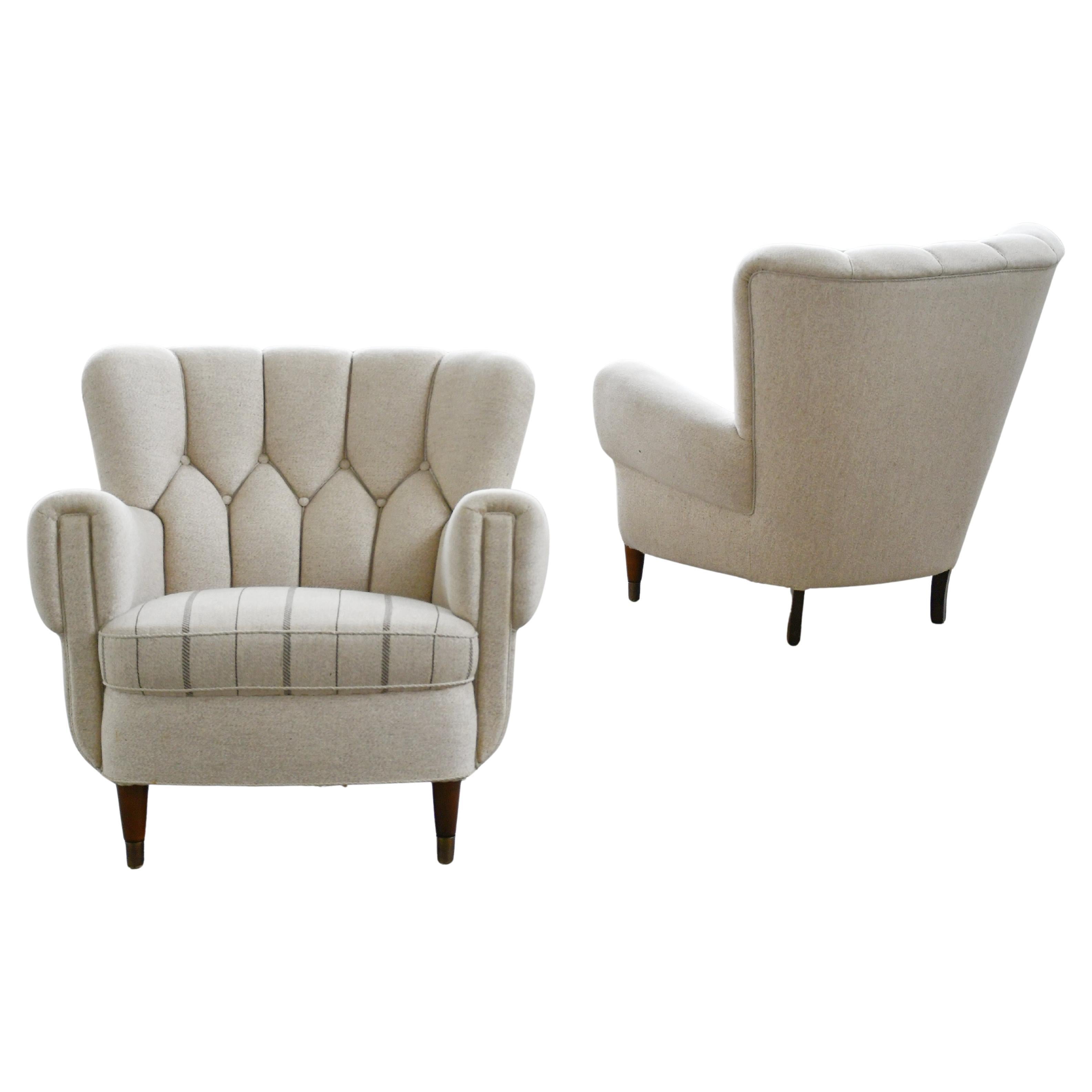 Pair of Danish EAarly 1950s High and Low Back Easy Chairs
