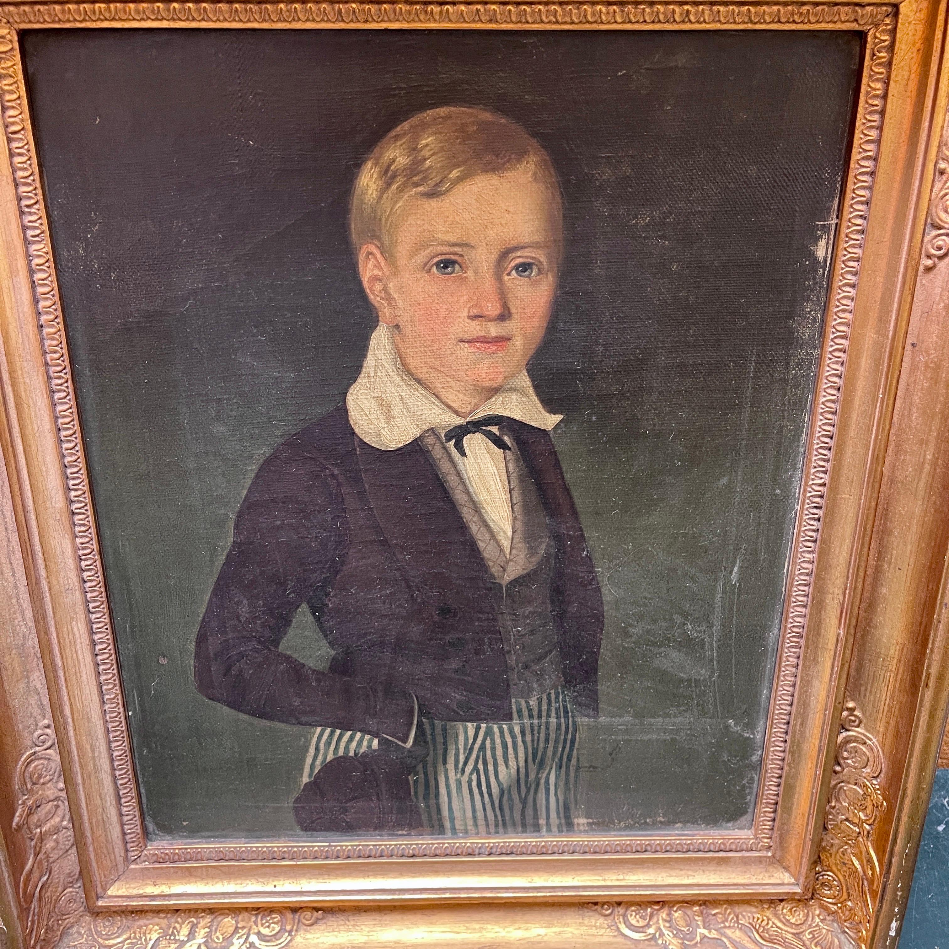 Pair of Danish Early 19th Century Children’s Portraits Oil on Canvas For Sale 7