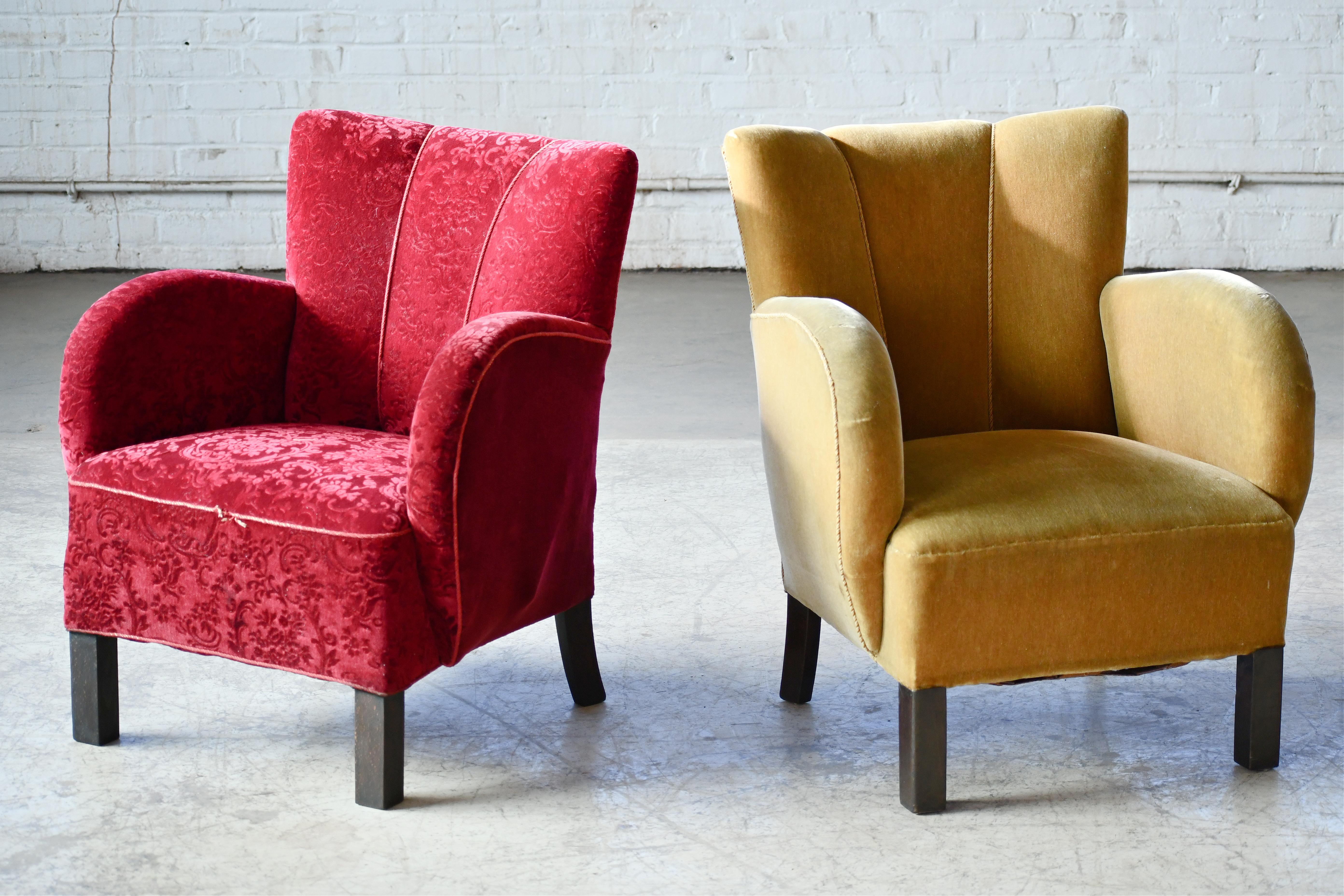 Mid-Century Modern Paire de chaises longues basses danoises du début du siècle dernier ou Art déco 1930-40s en vente
