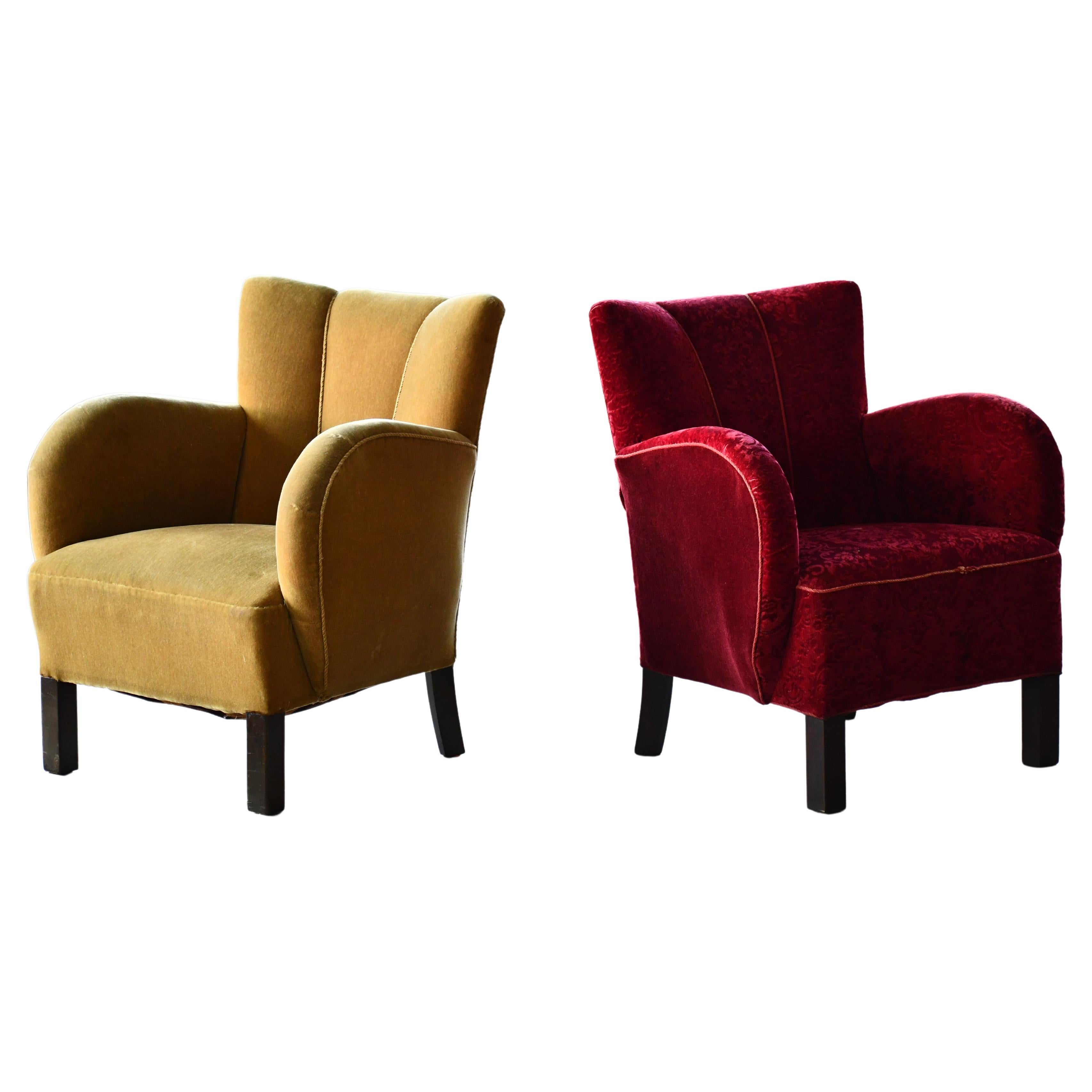 Paire de chaises longues basses danoises du début du siècle dernier ou Art déco 1930-40s en vente