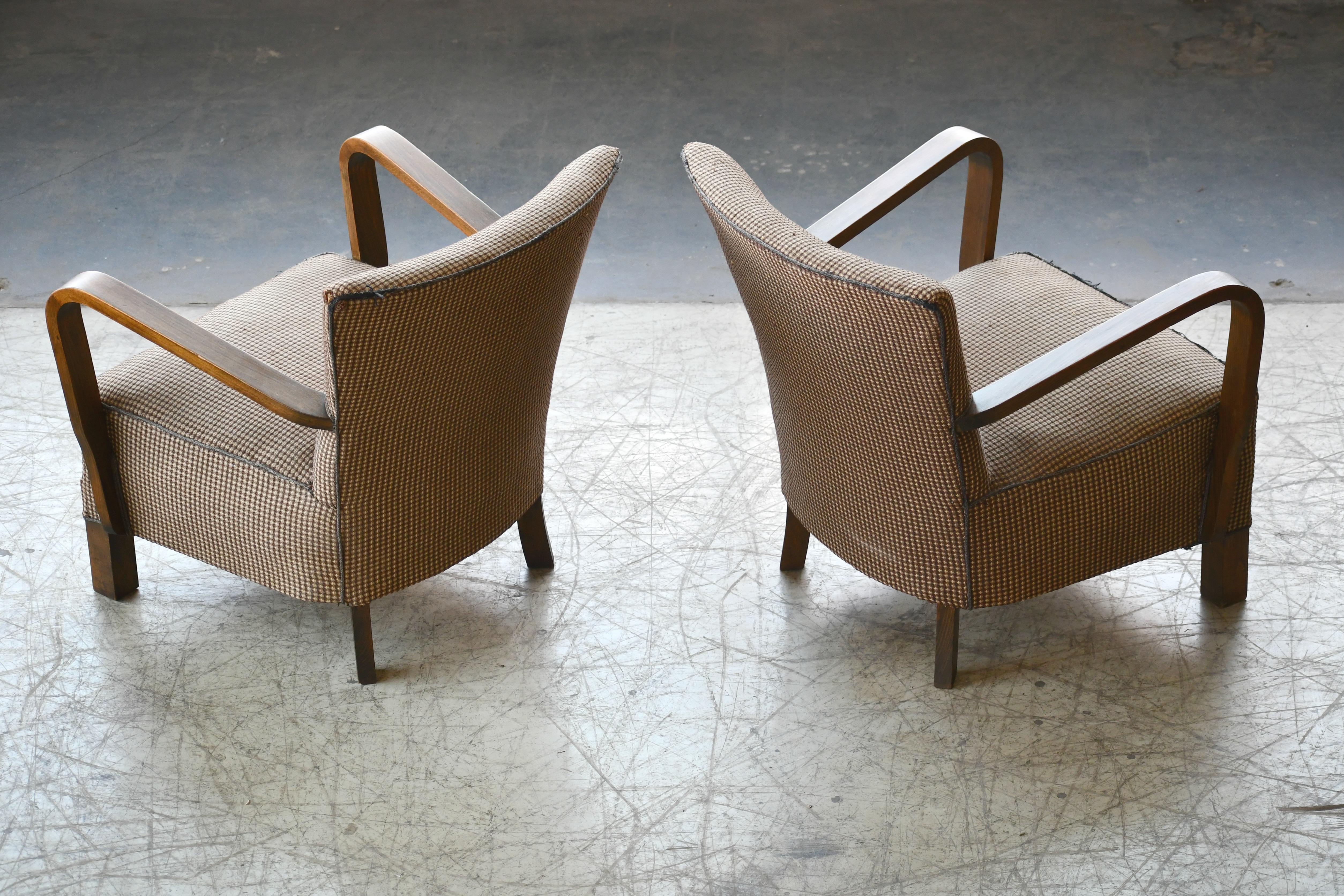 Pair of Danish Early Midcentury or Art Deco Low Lounge Chairs in Mahogany, 1940s 3