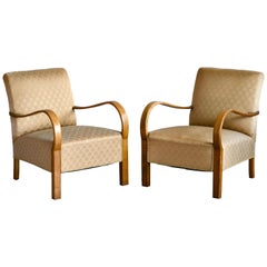 Pair of Danish Early Midcentury or Art Deco Low Lounge Chairs in Oak