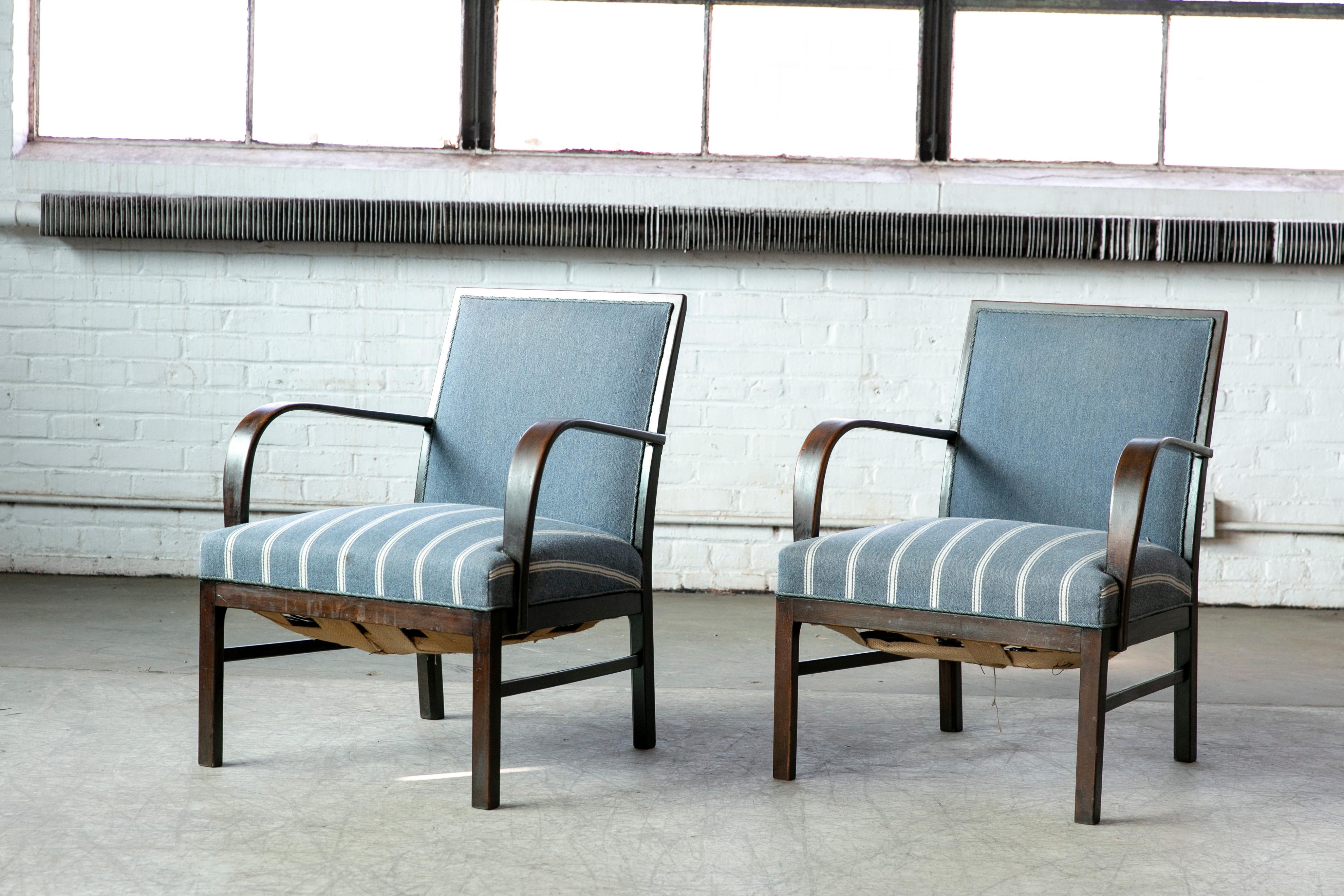 Mahogany Pair of Danish Early Midcentury or Art Deco Low Lounge Chairs Mahagony, 1940's For Sale