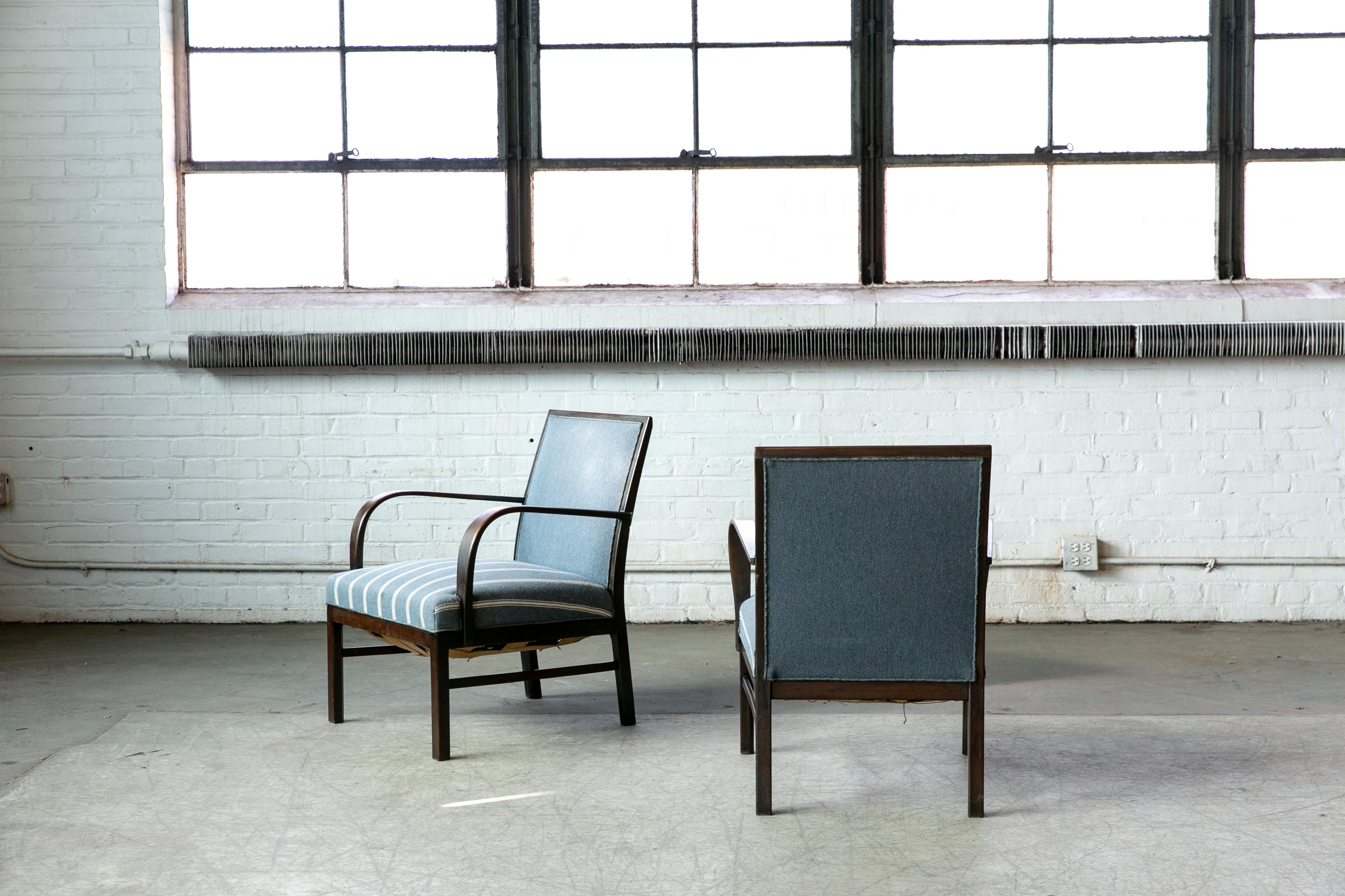 Acajou Paire de chaises basses danoises Mahagony du début du siècle ou Art Déco, années 1940 en vente