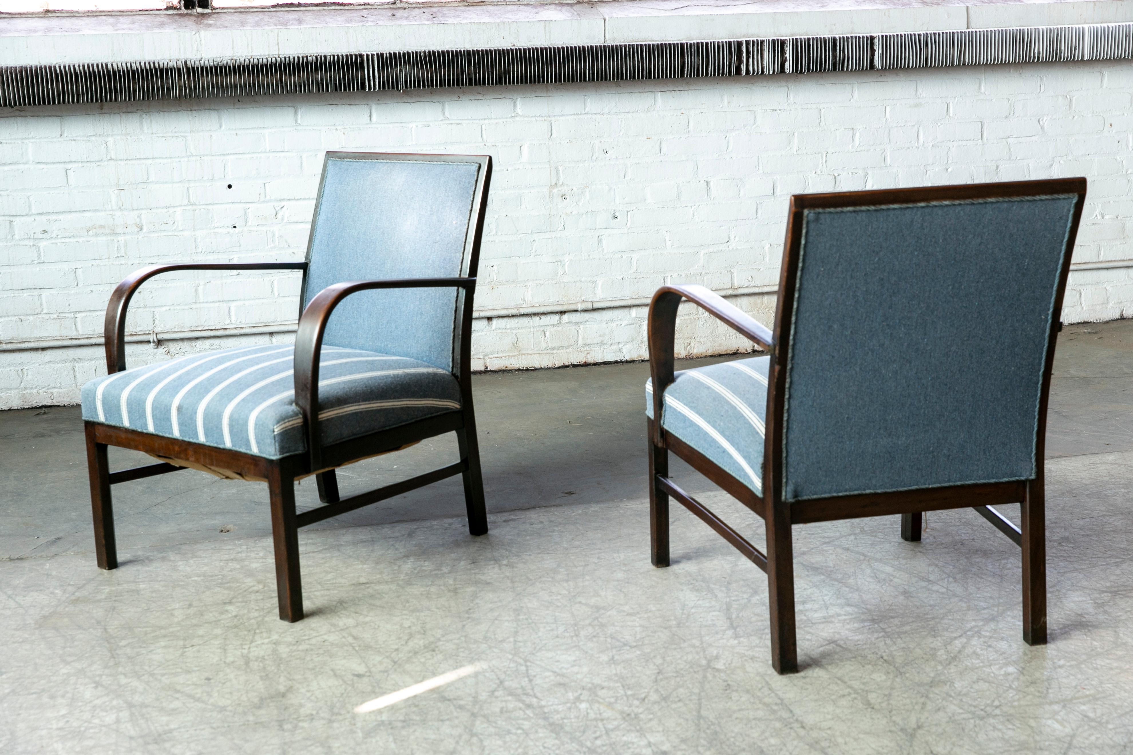 Pair of Danish Early Midcentury or Art Deco Low Lounge Chairs Mahagony, 1940's 2