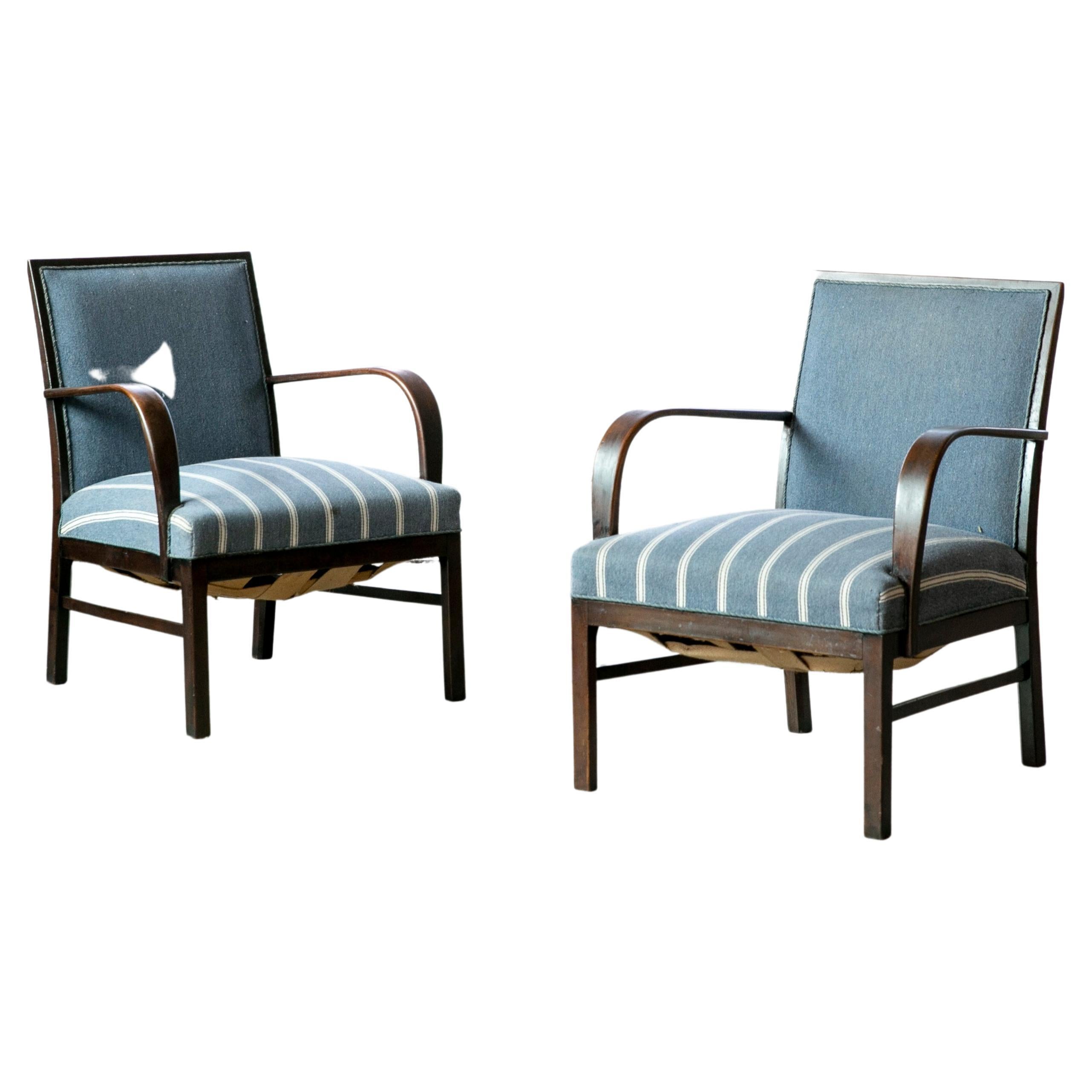 Pair of Danish Early Midcentury or Art Deco Low Lounge Chairs Mahagony, 1940's For Sale
