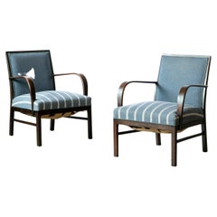 Pair of Danish Early Midcentury or Art Deco Low Lounge Chairs Mahagony, 1940's