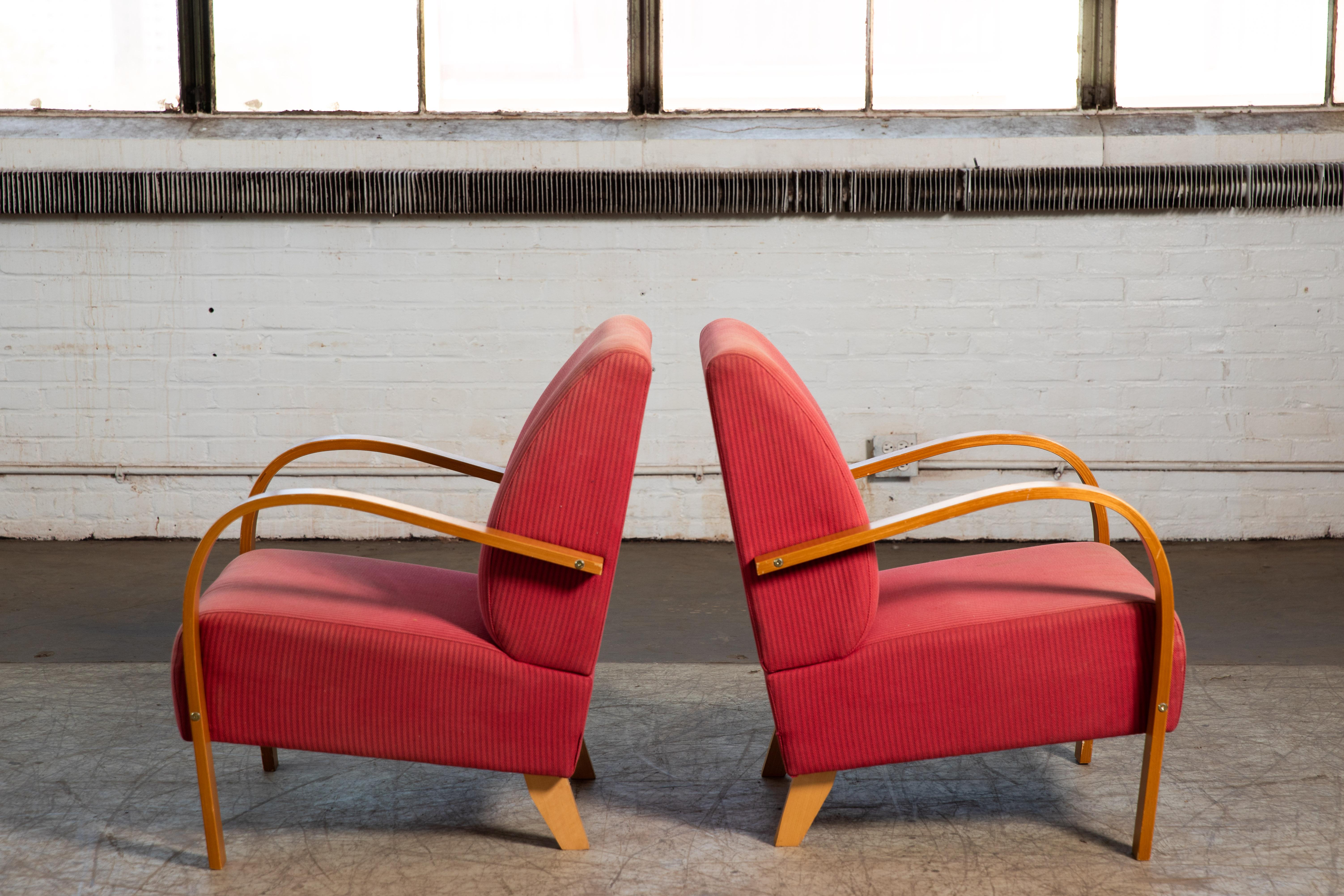Pair of Danish Early Midcentury or Art Deco Style Low Lounge Chairs  1