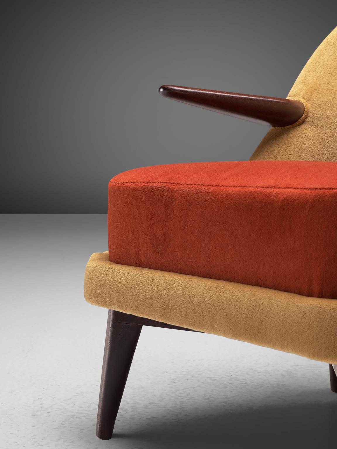 Pair of Danish Easy Chairs in Reupholstered Dedar Velvets 1
